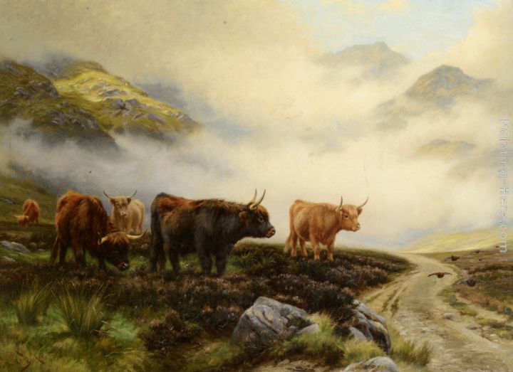 Highland Cattle in a Pass painting - Wright Barker Highland Cattle in a Pass art painting